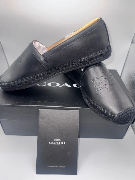 Coach Charlie Leather Espadrille Flats Black Women's Size 7 w/Box - Picture 5 of 9